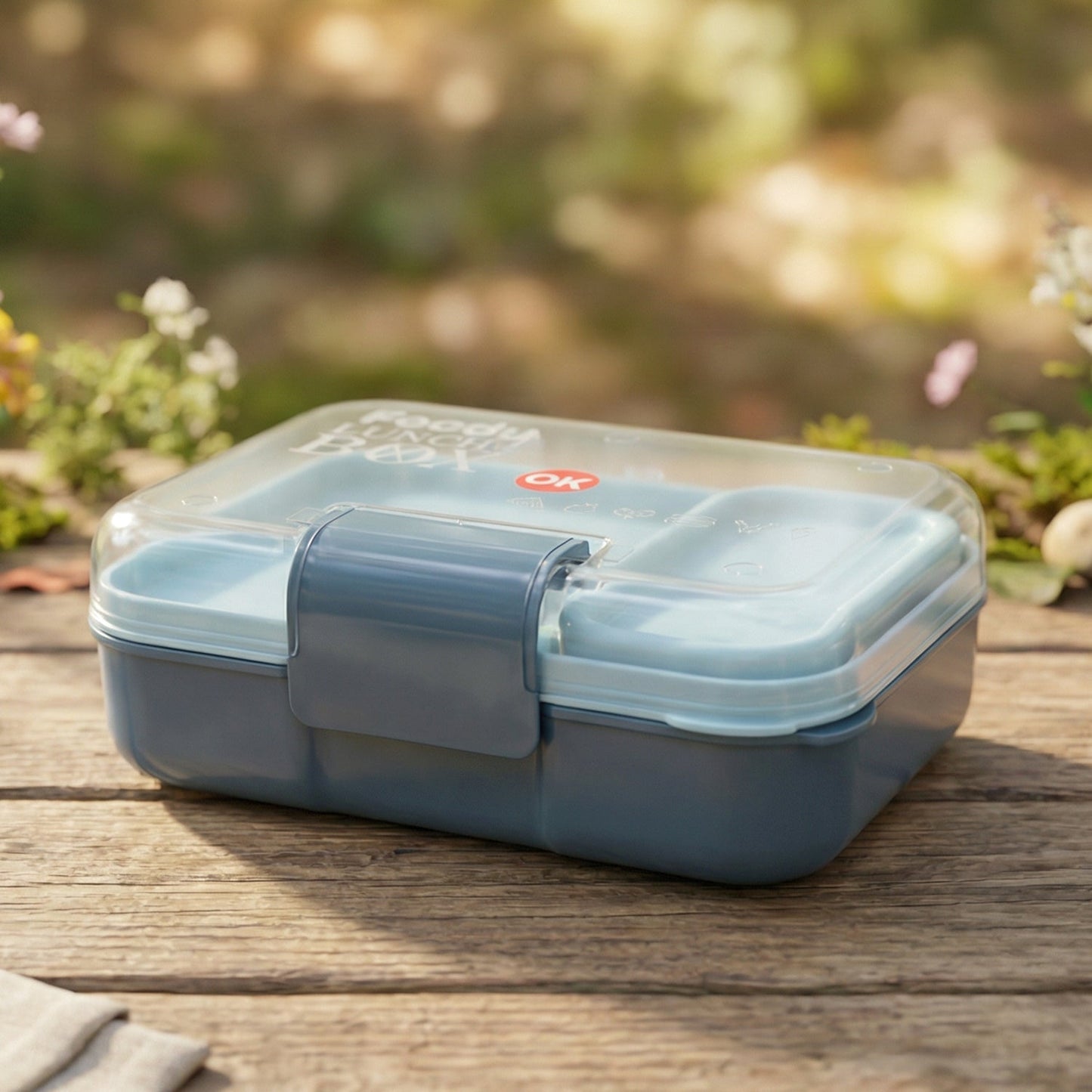 3 Compartment Snacky Lunch Box Set With 2 In 1 Spoon (1 Set)